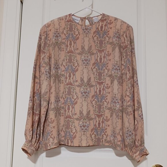 Liz Claiborne Collection Dusty Peach Silk Print Blouse, Women's Size 4 - Picture 2 of 11